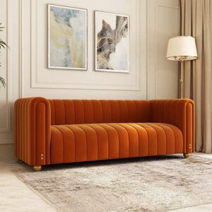 3 seater orange velvet sofa